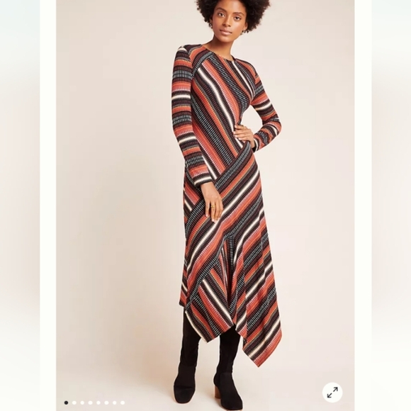Maeve Anthropologie Parkside Knit Maxi Dress Long Sleeve Asymmetrical Hem Large - Picture 13 of 13